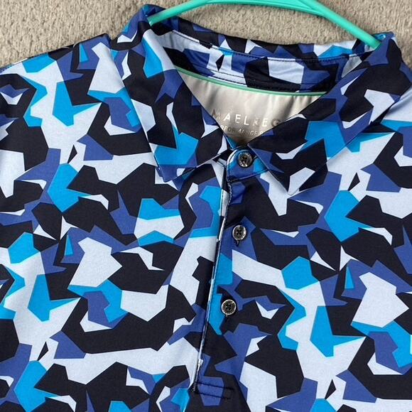 Maelreg Performance Golf Polo Stretch Shirt Men's XL Blue Abstract Geometric - Picture 1 of 9